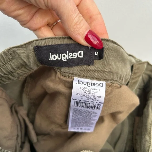 Desigual Cargo Pants Women M Olive Green Embroidered Tribeca Joggers Boho Casual - Picture 7 of 12